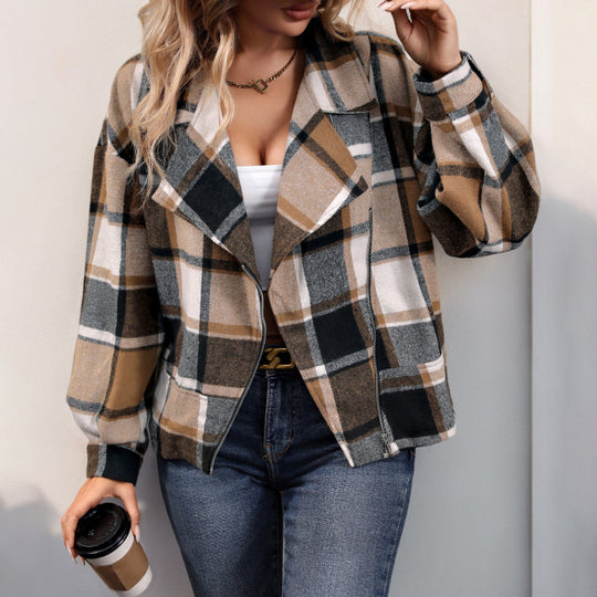 Damen kariertes Blazer-Jackett mit lässigem Schnitt R&B
