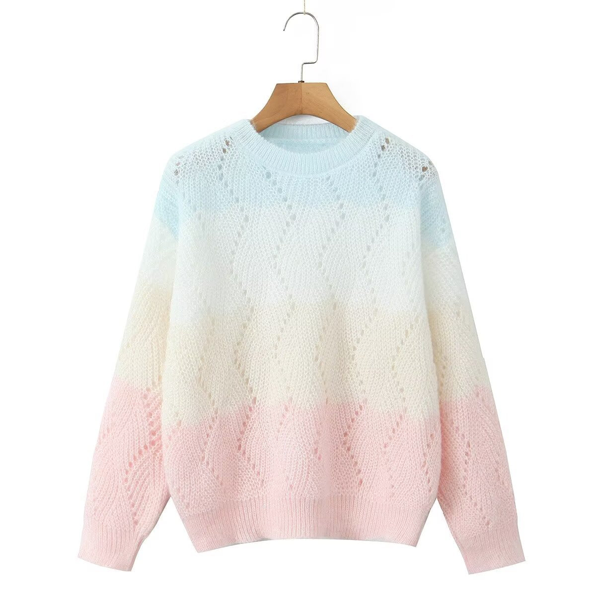 Damen Strickpullover mit modernem Wellenmuster und sanften Farbverläufen R&B