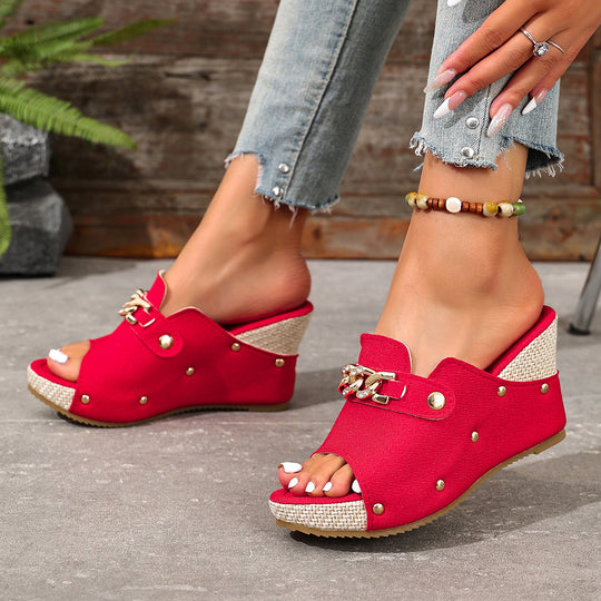 Damen Wedge-Pantoletten mit modischen Schmuckdetails R&B