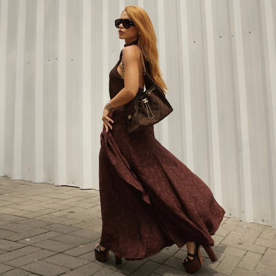 Damen Maxirock mit raffiniertem Wickeldesign und floralen Akzenten R&B