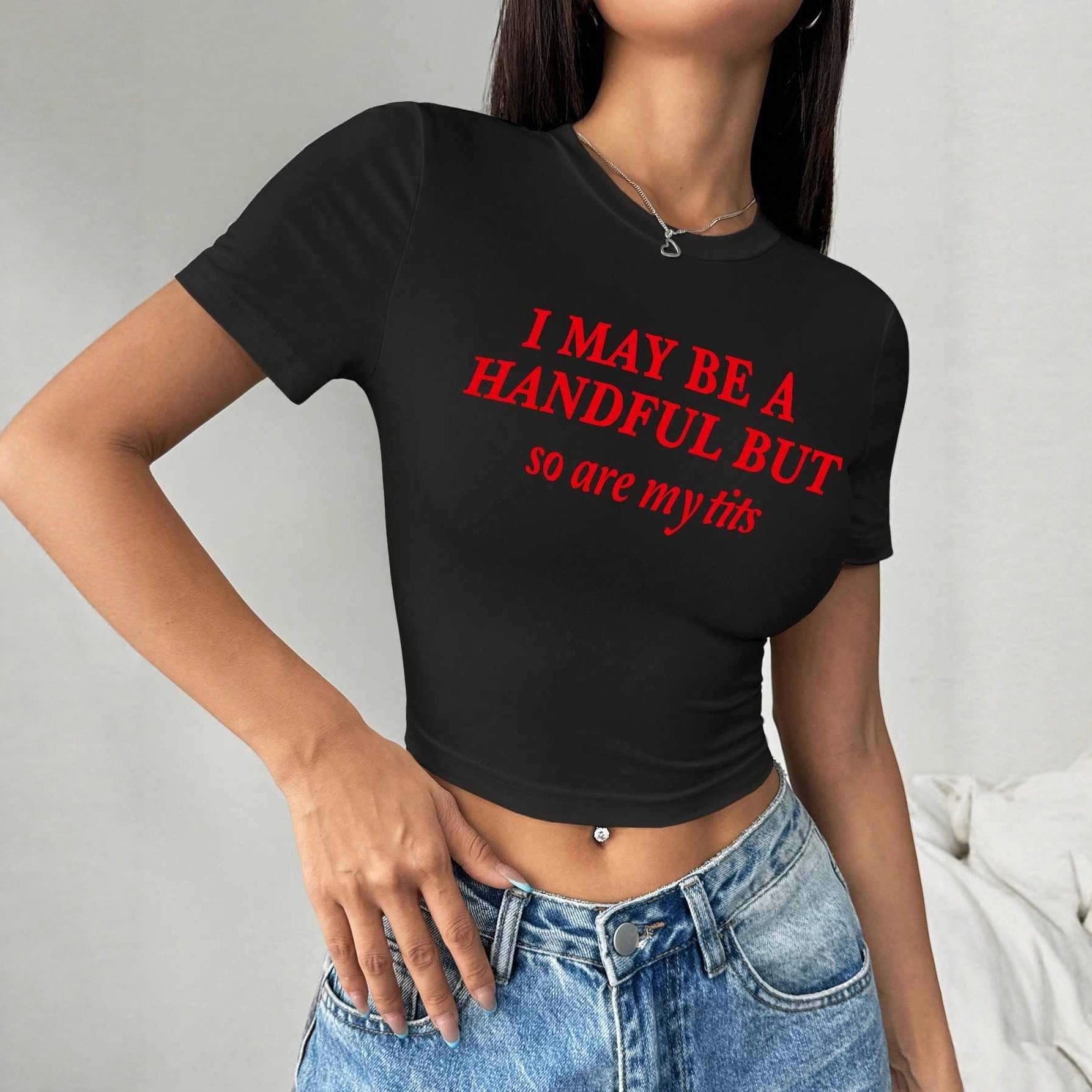 Damen Crop-T-Shirt mit witzigem Schriftzug R&B