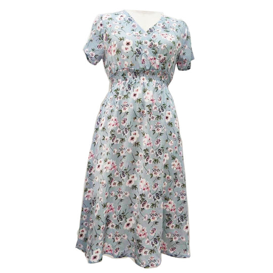 Damen langärmliges Kleid mit floralem Design und elastischem Taillenbund R&B