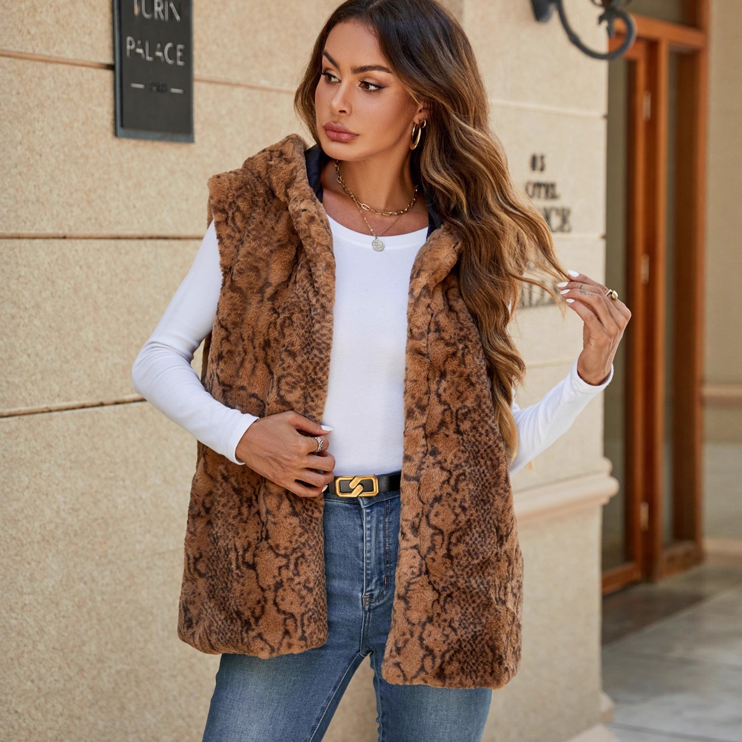 Damen Fleece-Weste mit animalistischem Muster R&B