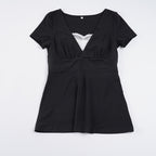 Damen V-Ausschnitt Shirt mit Rüschendetails und elastischem Bund R&B