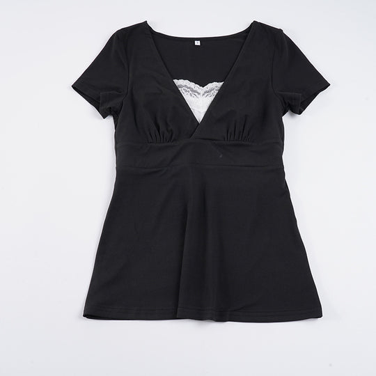 Damen V-Ausschnitt Shirt mit Rüschendetails und elastischem Bund R&B