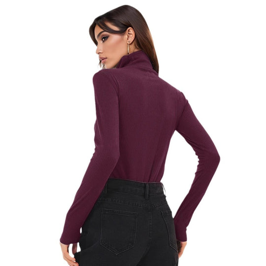 Damen Figurbetontes Langarmbody mit hohem Kragen R&B