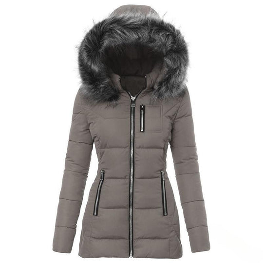 Damen Winterjacke mit abnehmbarem Kunstpelzkragen R&B