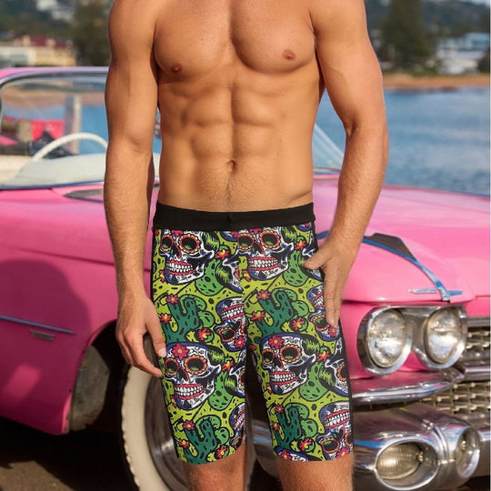 Herren Badeshorts mit kreativem Totenkopf-Design und elastischem Bund R&B