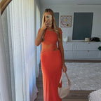 Damen figurbetontes Maxikleid mit asymmetrischem Schnitt und Raffungen R&B