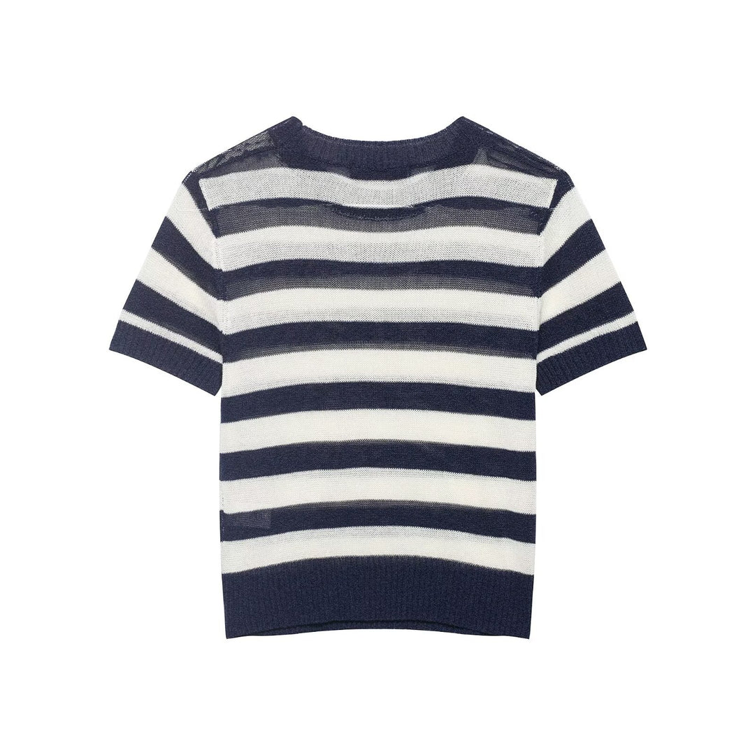 Damen modisches Kurzarmstreifenoberteil R&B