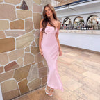 Damen elegante Satin Abendkleid R&B