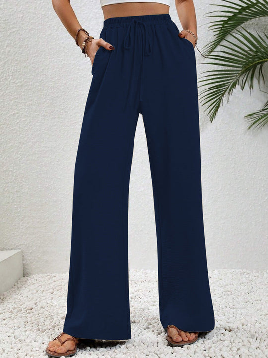 Damen Lässige, Breite Freizeithose mit Elastischem Bund und Seitlichen Taschen R&B