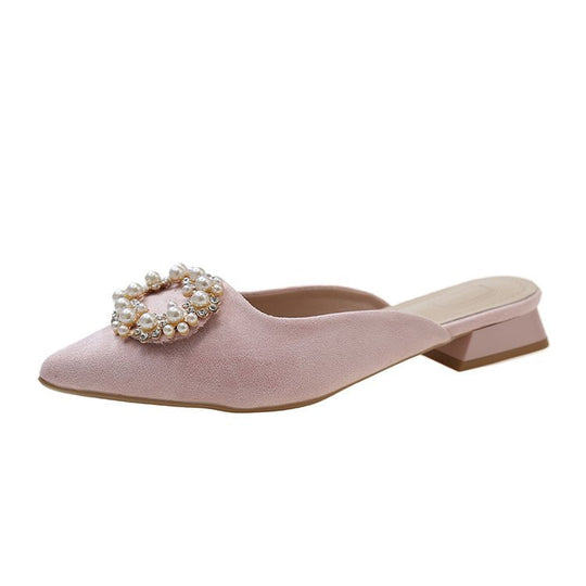 Damen elegante Mules mit funkelndem Perlenakzent R&B