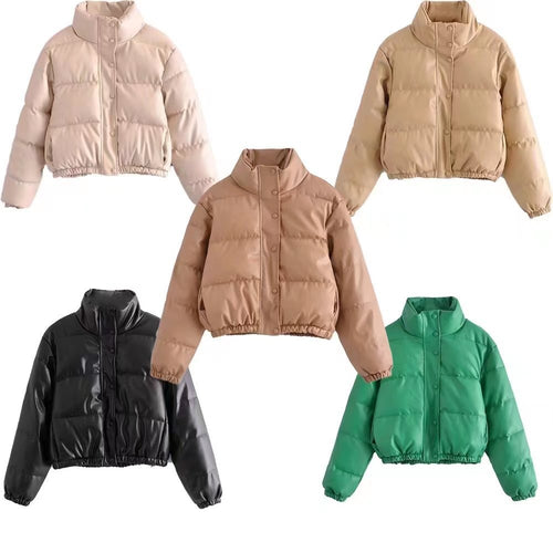 Damen kurz geschnittene Steppjacke mit hohem Kragen und elastischen Bünde R&B