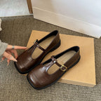 Damen elegante T-Strap Ballerinas mit modischer Schnallenverzierung R&B
