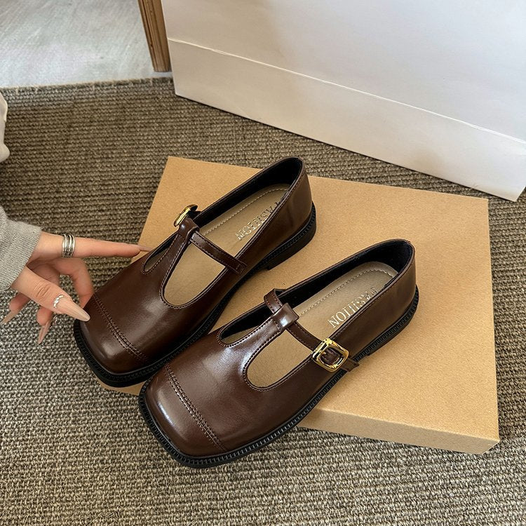 Damen elegante T-Strap Ballerinas mit modischer Schnallenverzierung R&B