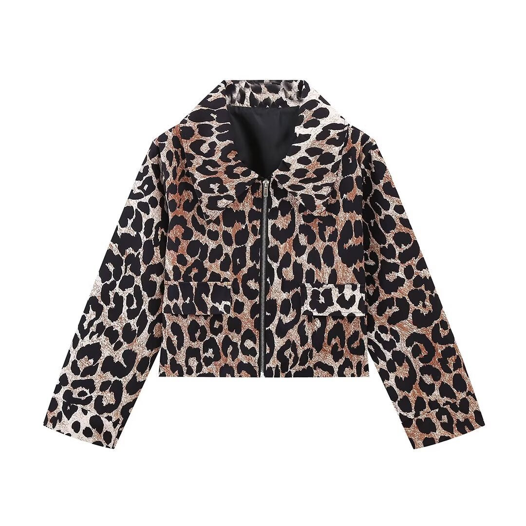 Damen cropped Jagdjacke mit Leopardenmuster und praktischen Taschen R&B