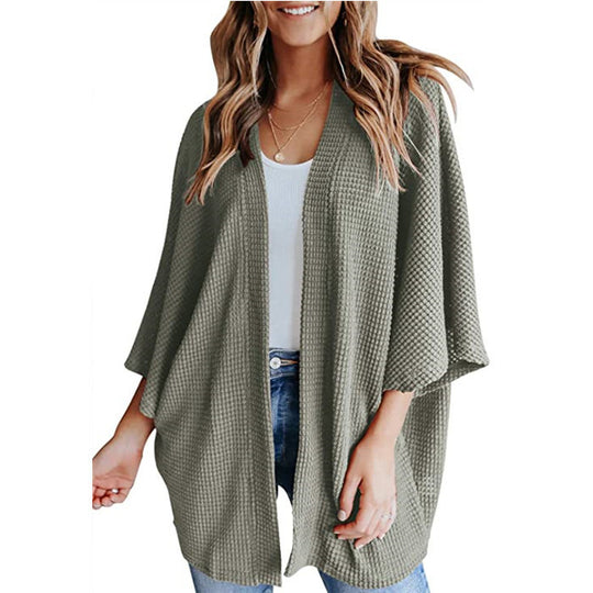 Damen lässiger Strickjacke im Waffelmuster R&B