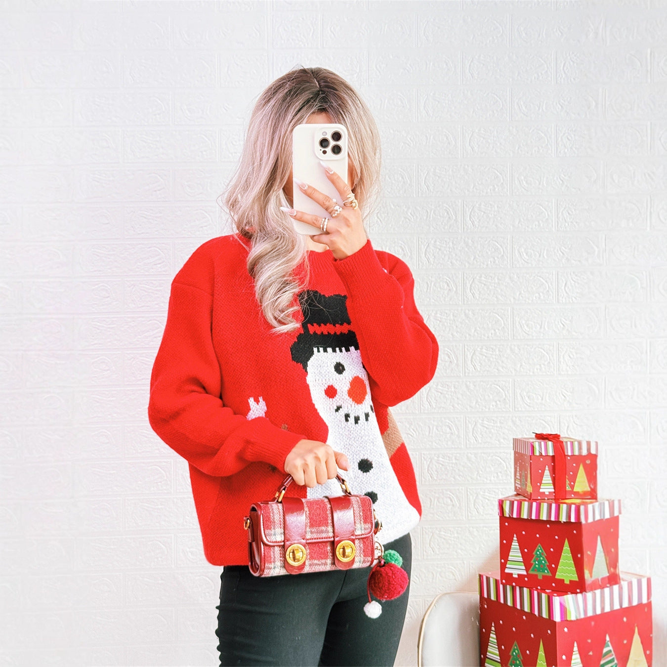 Damen Weihnachts-Pullover mit festlichem Schneemann-Motiv R&B