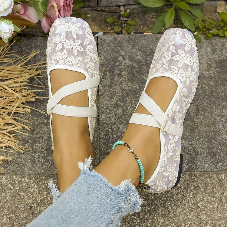 Damen Elegante Ballerinas mit floralem Spitzen-Design R&B