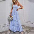 Damen Sommermaxikleid mit gerafftem Oberteil und asymmetrischem Saum R&B