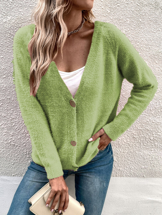 Damen kuscheliger V-Ausschnitt Cardigan mit Knopfdetails R&B
