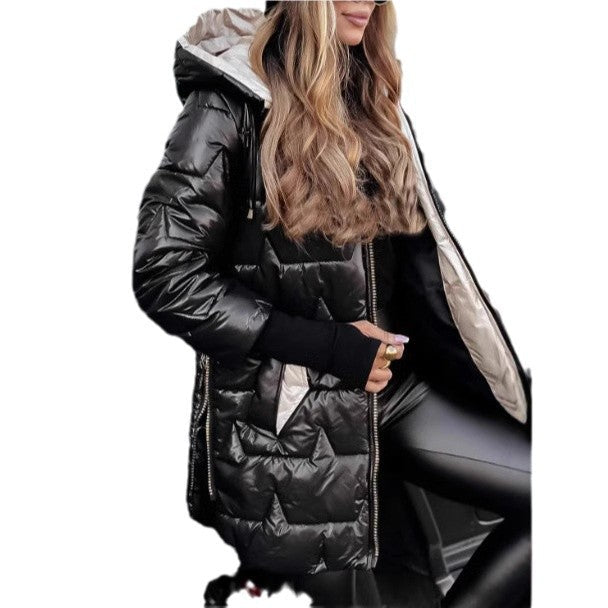 Damen modische und wärmende Steppjacke mit Kapuze R&B