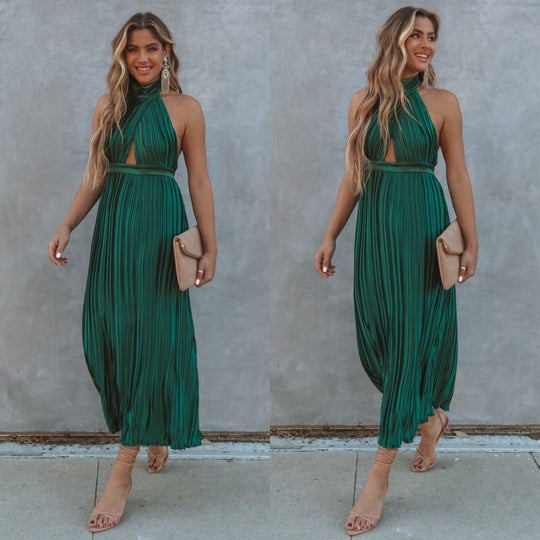 Damen Plissiertes Maxikleid mit hochgeschlossenem Design und Cut-Out-Details R&B