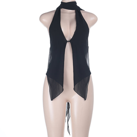 Damen schickes transparentes Oberteil mit verstellbarem Halter R&B