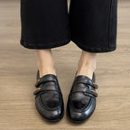 Damen elegante Mokassins mit modischen Doppelschnallen R&B