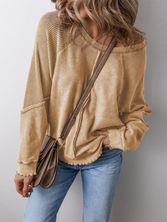 Damen lässiger Pullover mit weitem Ausschnitt R&B