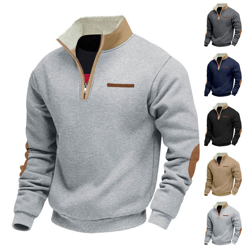 Herren nan Halbzip-Troyer mit Teddyfleece-Kragen und Leder-Ellbogenpatches R&B