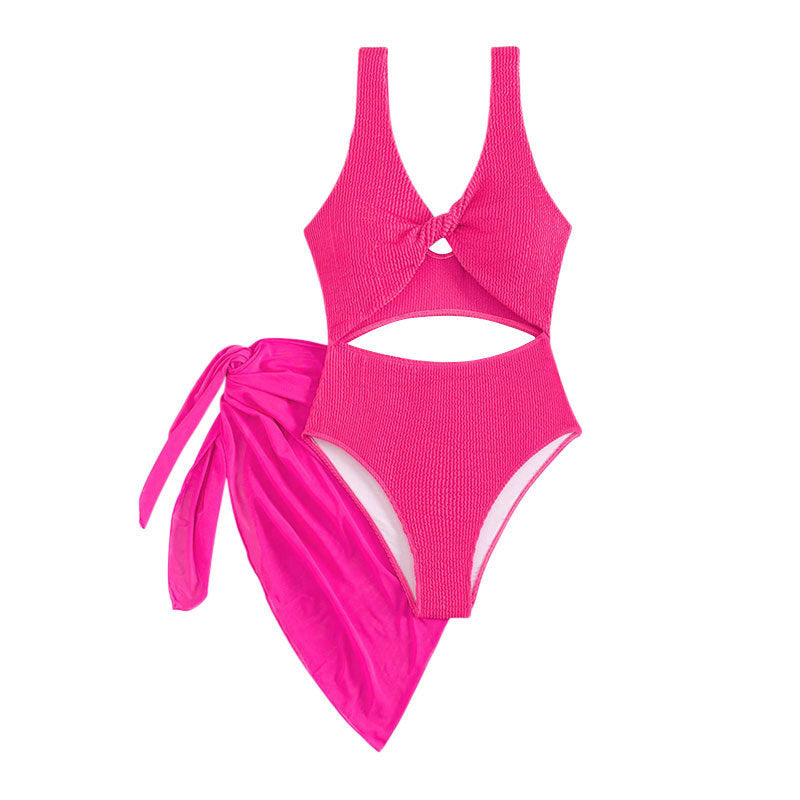 Damen Einteiler Badeanzug mit kreativen Cut-Outs und stilvollem Wickelrock