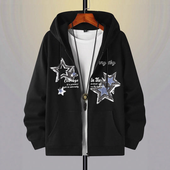 Herren Kapuzenjacke mit praktischem Reißverschluss und stylischem Sternenmotiv R&B