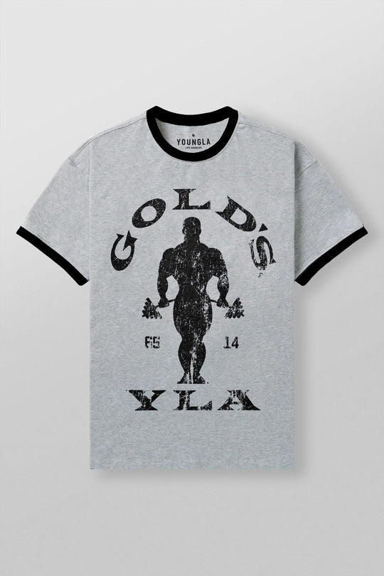 Herren nan Vintage Trainingsshirt mit Rundhalsausschnitt Kontrastbündchen und Retro-Bodybuilding-Druck R&B