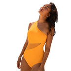 Damen Einteiliger Badeanzug mit asymmetrischem Design und transparenten Netzeinsätzen R&B