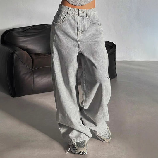 Damen Weite Jeans im lässigen Urban-Style mit hohem Bund und markanten Nähten R&B