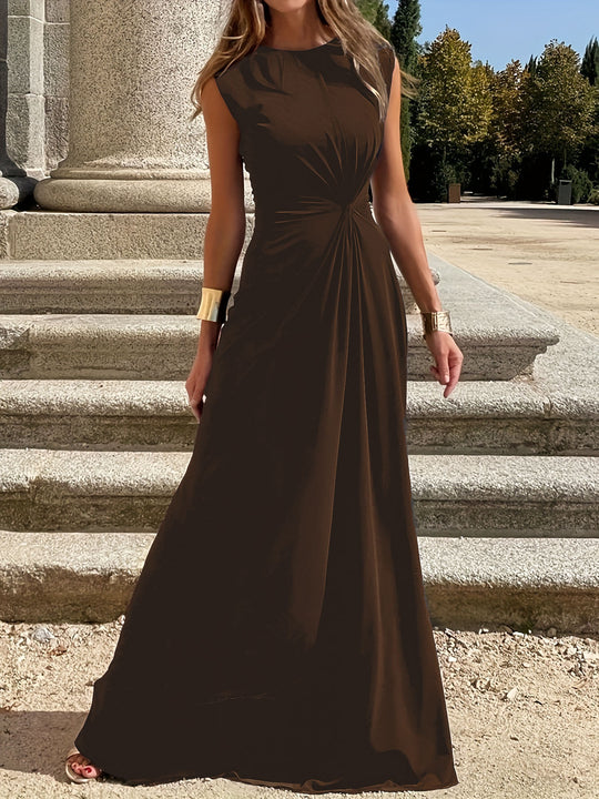 Damen Elegantes Maxikleid mit Raffungen und Rundhalsausschnitt R&B