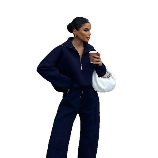 Damen komfortabler Fleece-Pullover mit modernem Stehkragen und entspannter Passform R&B