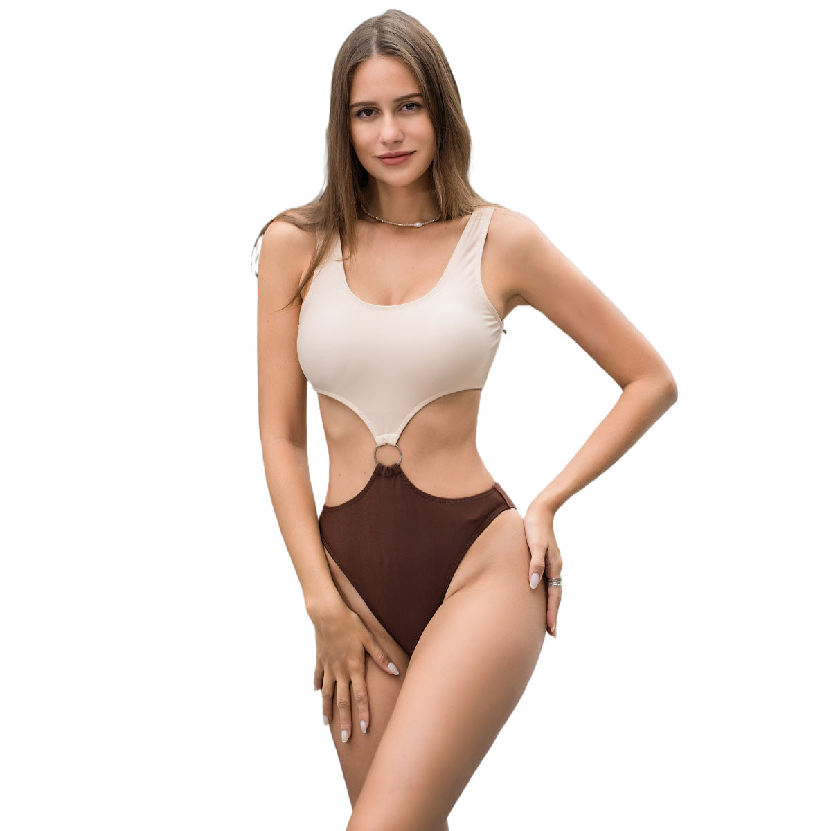 Damen Einteiler Badeanzug mit innovativem Cut-Out und schickem Ringdetail R&B