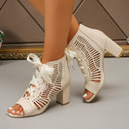 Damen offene High Heel Sandalen mit raffiniertem Schnürdesign und elastischen Riemen R&B