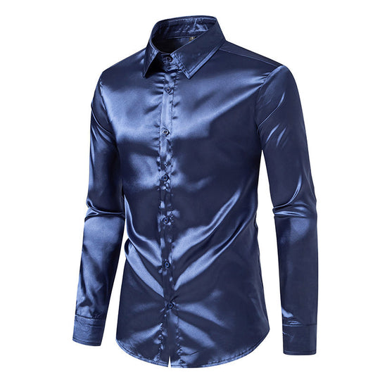 Herren Langarmhemd aus schimmerndem Satin mit eleganter Knopfleiste R&B