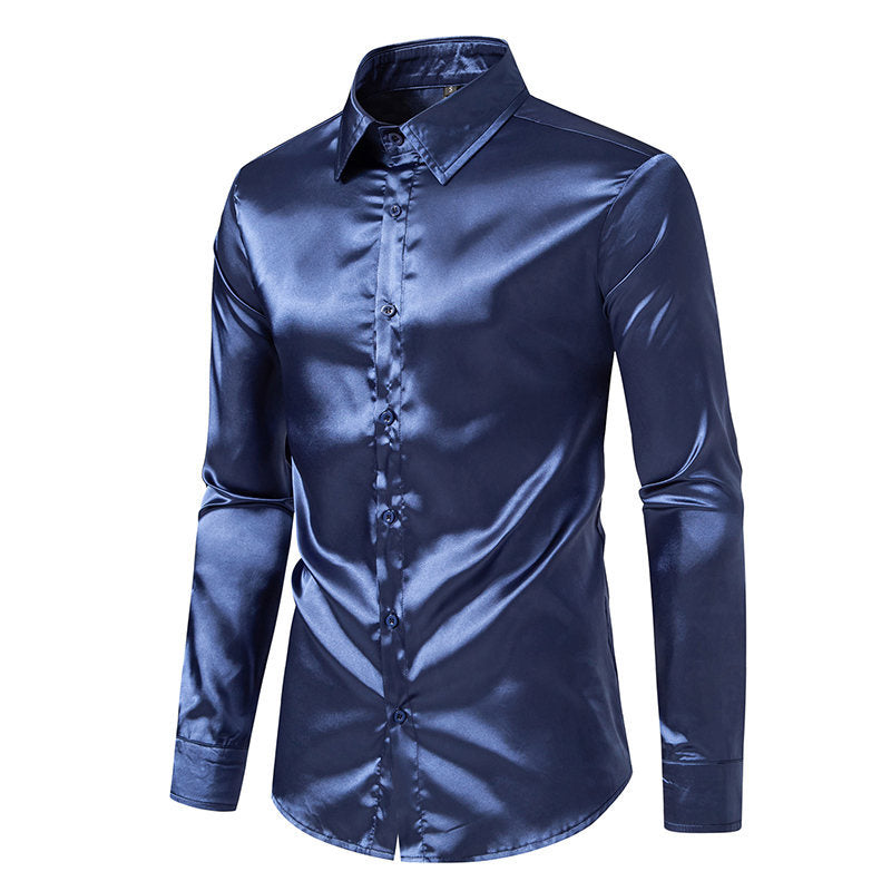 Herren Elegantes Satinhemd mit schimmerndem Finish und klassischem Kragen R&B