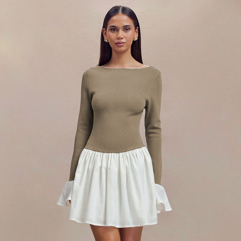 Damen Modisches Kleid mit kontrastierendem Rock R&B