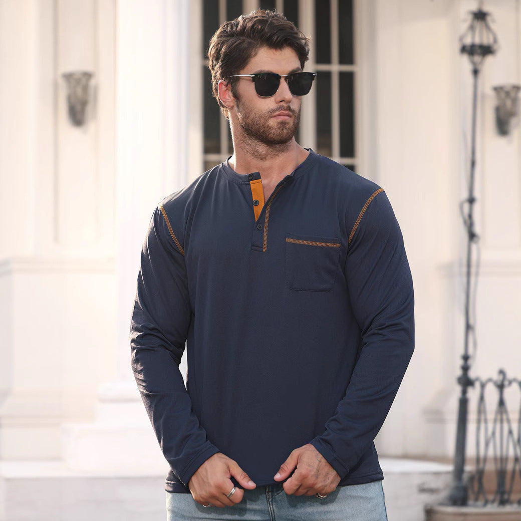 Herren Langarmshirt mit Knopfleiste und Brusttasche R&B