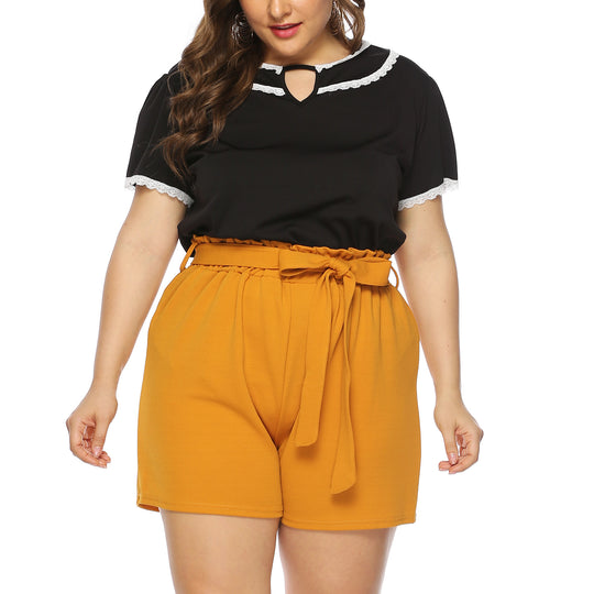 Damen modisches Oberteil mit Rüschenärmel und eleganten Shorts R&B