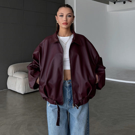 Damen elegante Kunstlederjacke R&B