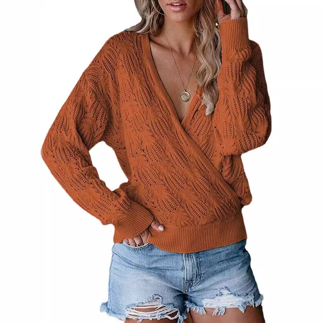 Damen Übergröße Strickpullover mit V-Ausschnitt und Rippstrickbündchen R&B