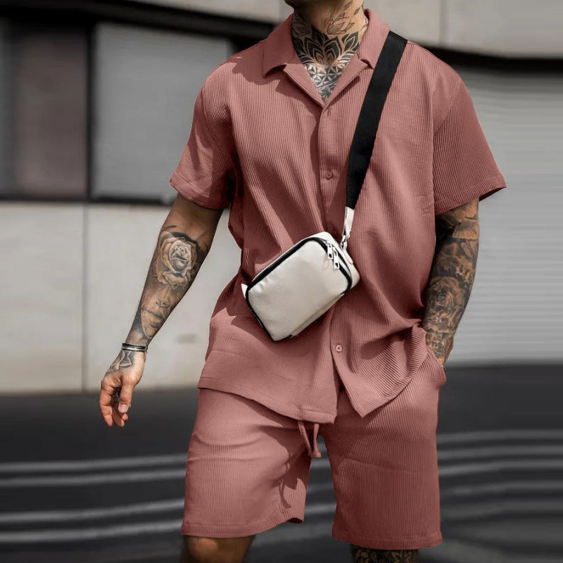 Herren lässiges Kurzarmhemd mit stylischem Schnitt und dazu passenden Shorts R&B