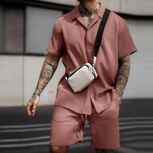 Herren lässiges Kurzarmhemd mit stylischem Schnitt und dazu passenden Shorts R&B